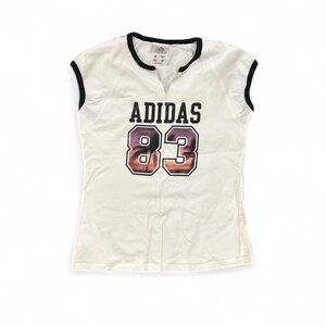 Adidas Y2K Activewear White Graphic '83' Ringer Tee